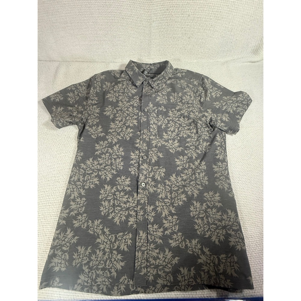 Vuori Mens Gray Floral Short Sleeve Button Down Shirt Size L V194 Stretch